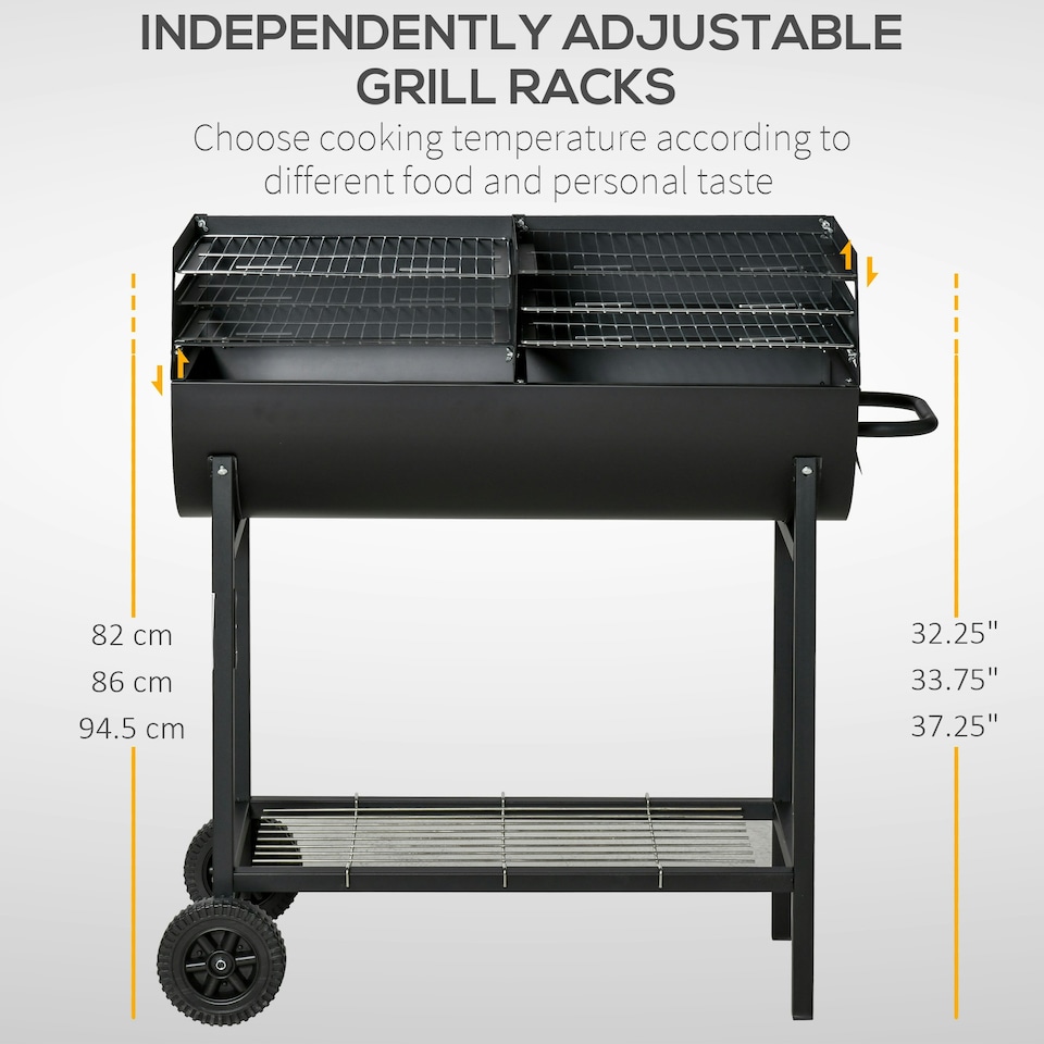 image 1 of Outsunny Trolley Portable Outdoor Charcoal BBQ Grill Cart 2 Rolling Wheels Black