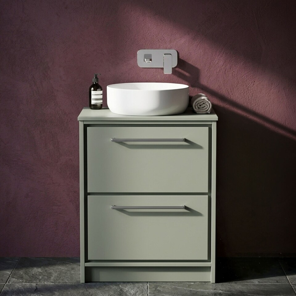 image 1 of Balterley Framed Design Floor Standing 2 Drawer Vanity with Worktop | Green | Reed Green | 818 x 605 x 460mm