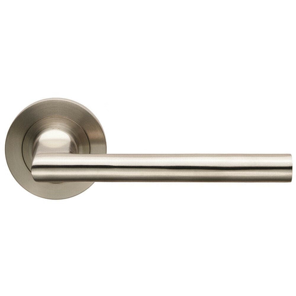 Loops PAIR Slim Straight Elliptical Handle on Round Rose Concealed Fix Satin Steel in Metallics