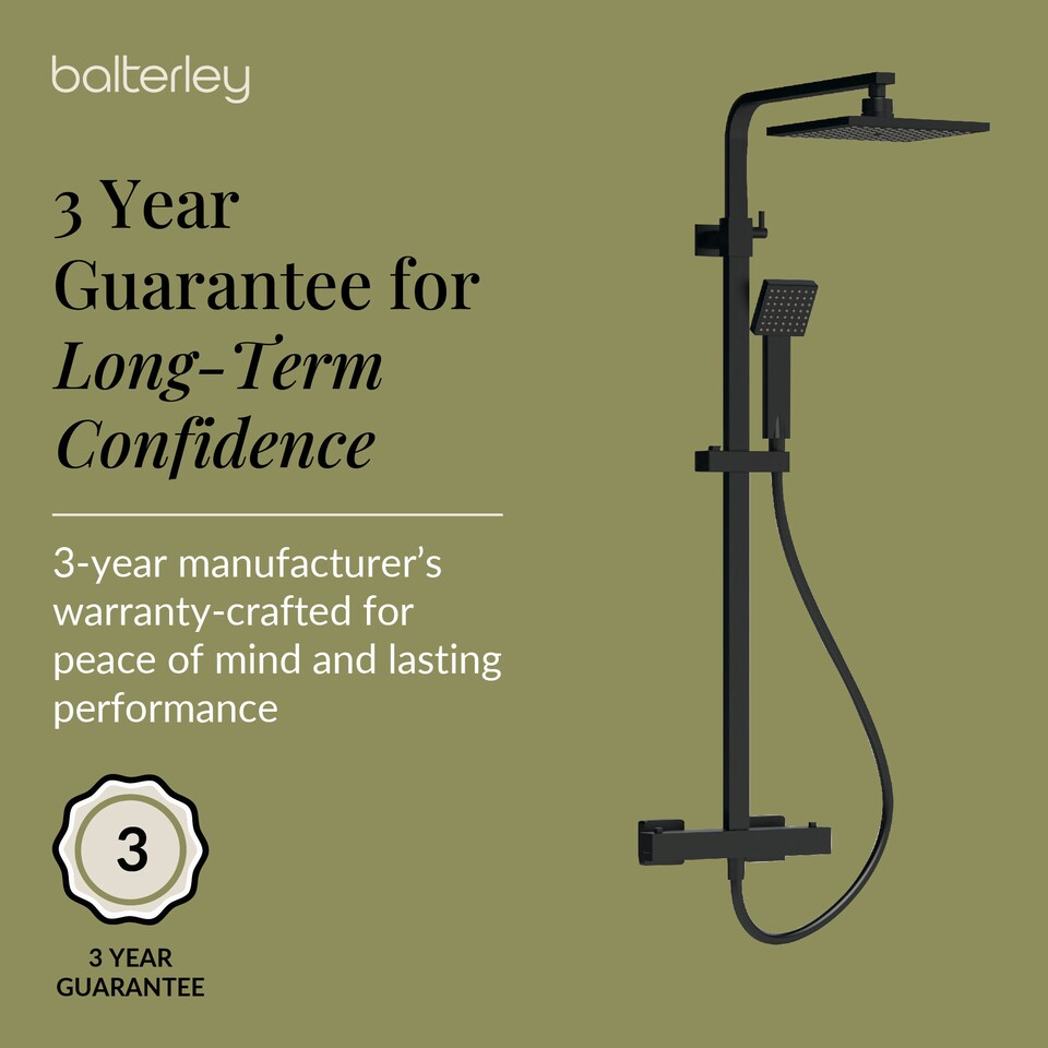 image 1 of Balterley Empire Square Thermostatic Shower Kit with Fixed Head and Adjustable Handset | Black | Matt Black | 1