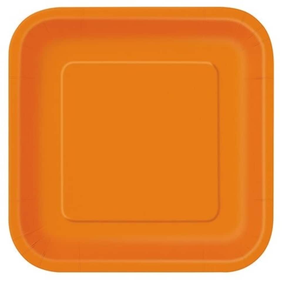Orange Square Paper Plates 22cm - Pack of 14