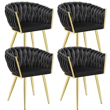 Dining Chair Astano - padded, velvet, knot design, continuous backrest | Black | black/gold | 4