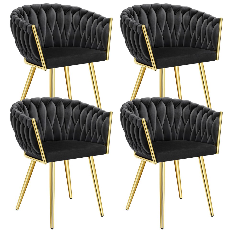 image 1 of Dining Chair Astano - padded, velvet, knot design, continuous backrest | Black | black/gold | 4