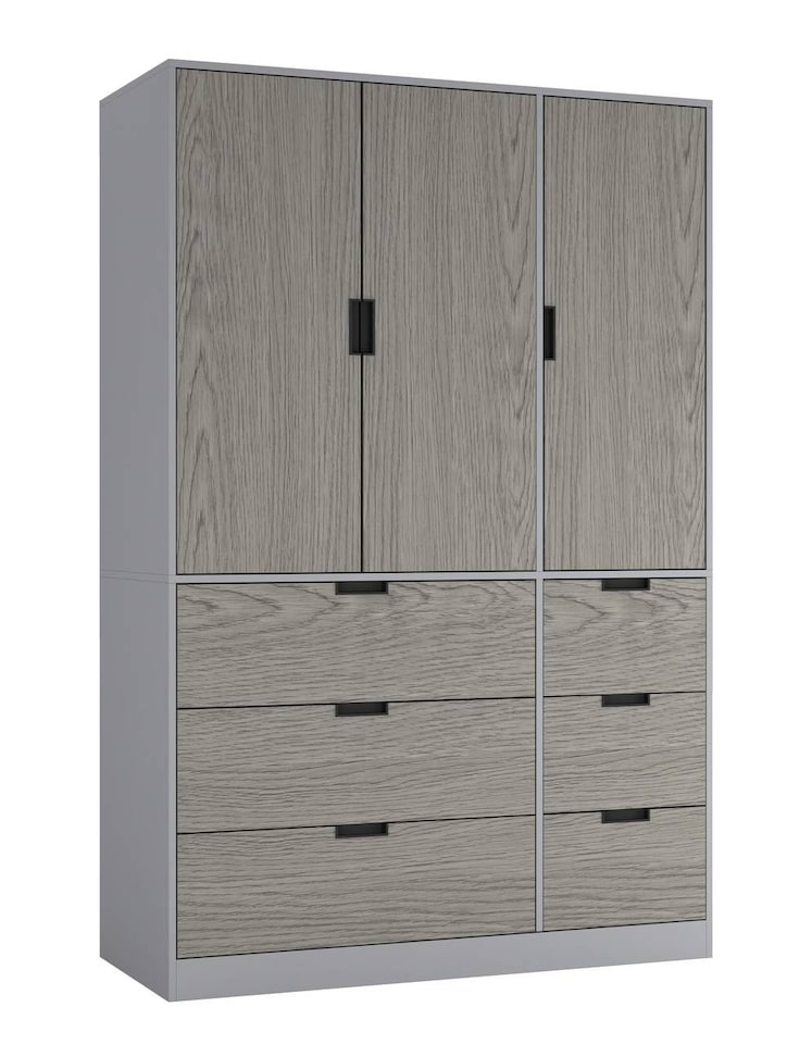 image 1 of RIGA 3 Door 6 Drawer Wardrobe | Grey | Grey & Cedar Grey | 10 x 44.5 x 79 | 1