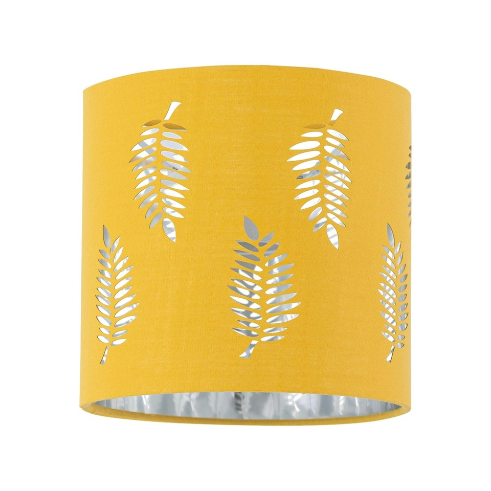 image 1 of First Choice Lighting Fern Ochre Cut Out 15.5cm Table Lamp Shade Yellow | Silver