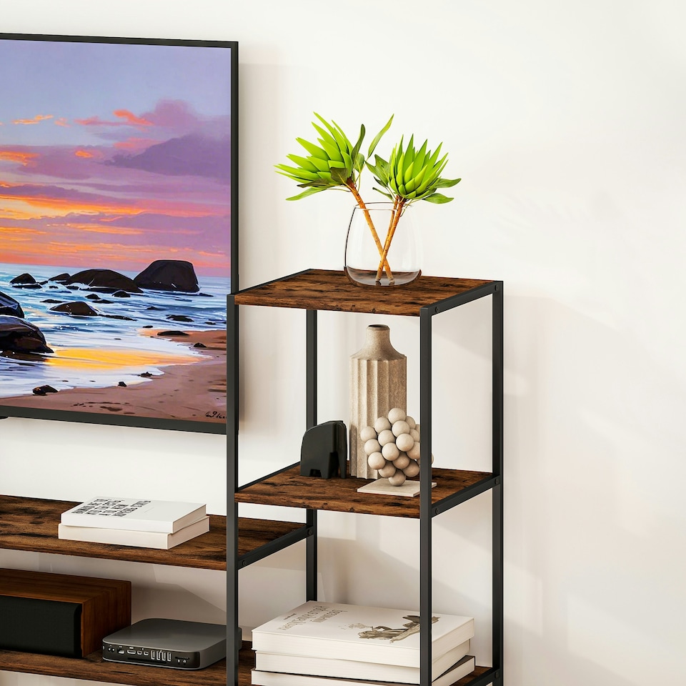 image 1 of HOMCOM TV Unit for TVs up to 55 Inches, Industrial TV Stand with Shelves Brown