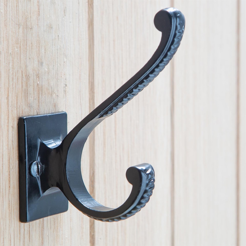 image 1 of Hammer & Tongs Square Back Scroll Hat & Coat Hook - W35mm x H100mm - Black