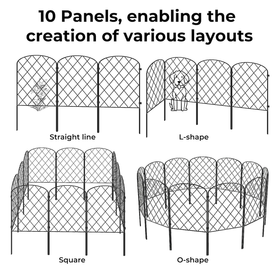 image 1 of Levede 10 Pack Metal Garden Fence Decorative Animal Barrier Pet Border Outdoor | Black