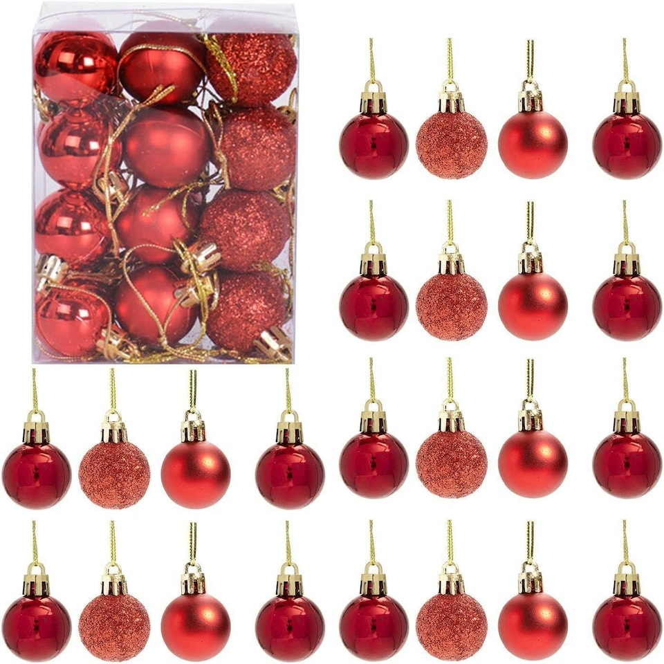 image 1 of Red Baubles - 3cm, 24 Pieces Set, PVC