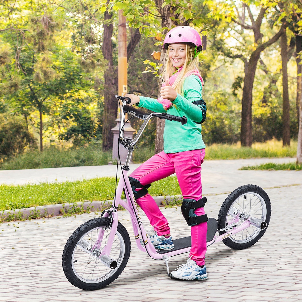image 1 of HOMCOM Stunt Scooter, Kids Scooter with Big Wheels, Adjustable Height, Dual Brakes, for Ages 5+ Years | Pink