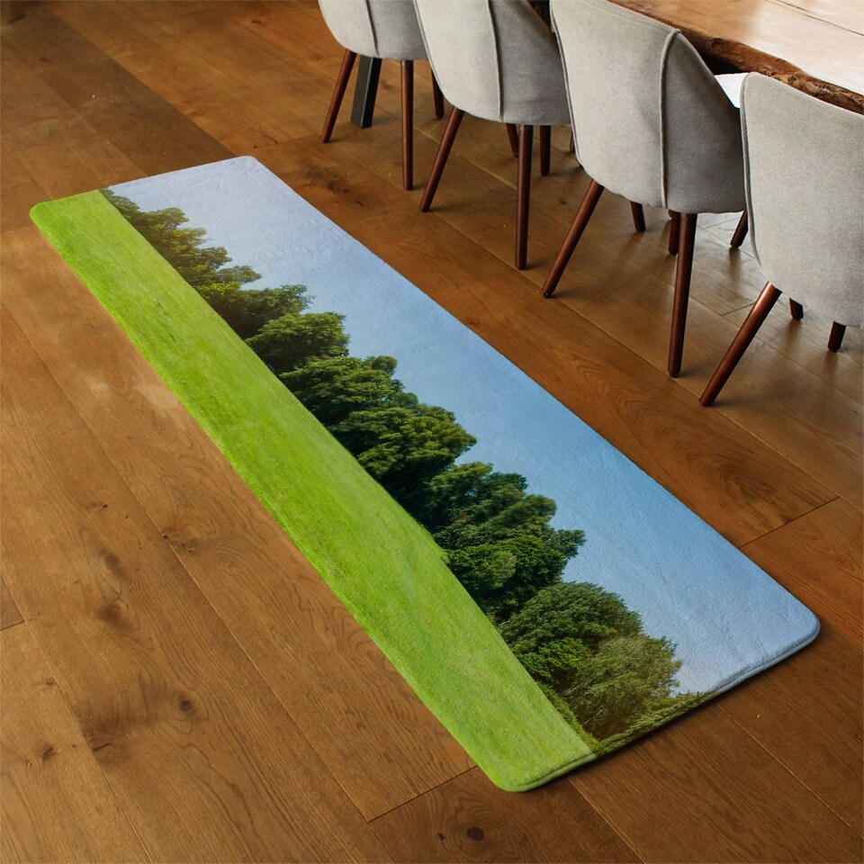 image 1 of Beauty landscape of grass field with forest trees and environment public park with sun rays Designer (Runner Rug)