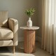 image 2 of Bundi Natural Marble & Wood Pedestal Side Table Brown