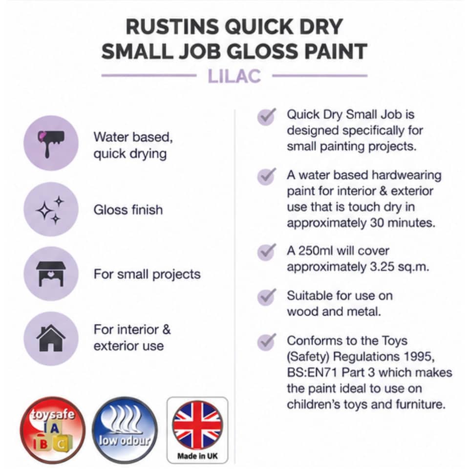 image 1 of Rustins Quick Dry Small Job Gloss Paint Lilac 250ml | Purple | 1