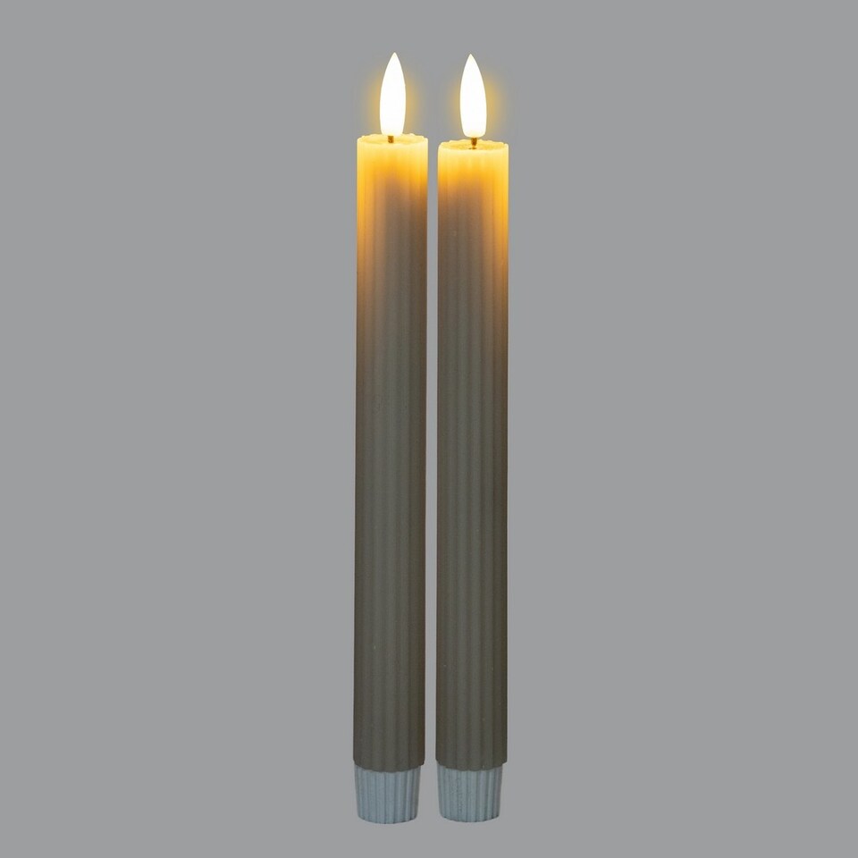 image 1 of Luxe Collection Natural Glow Ribbed Taper Candles - Wax - L2 x W2 x H24 cm - Taupe