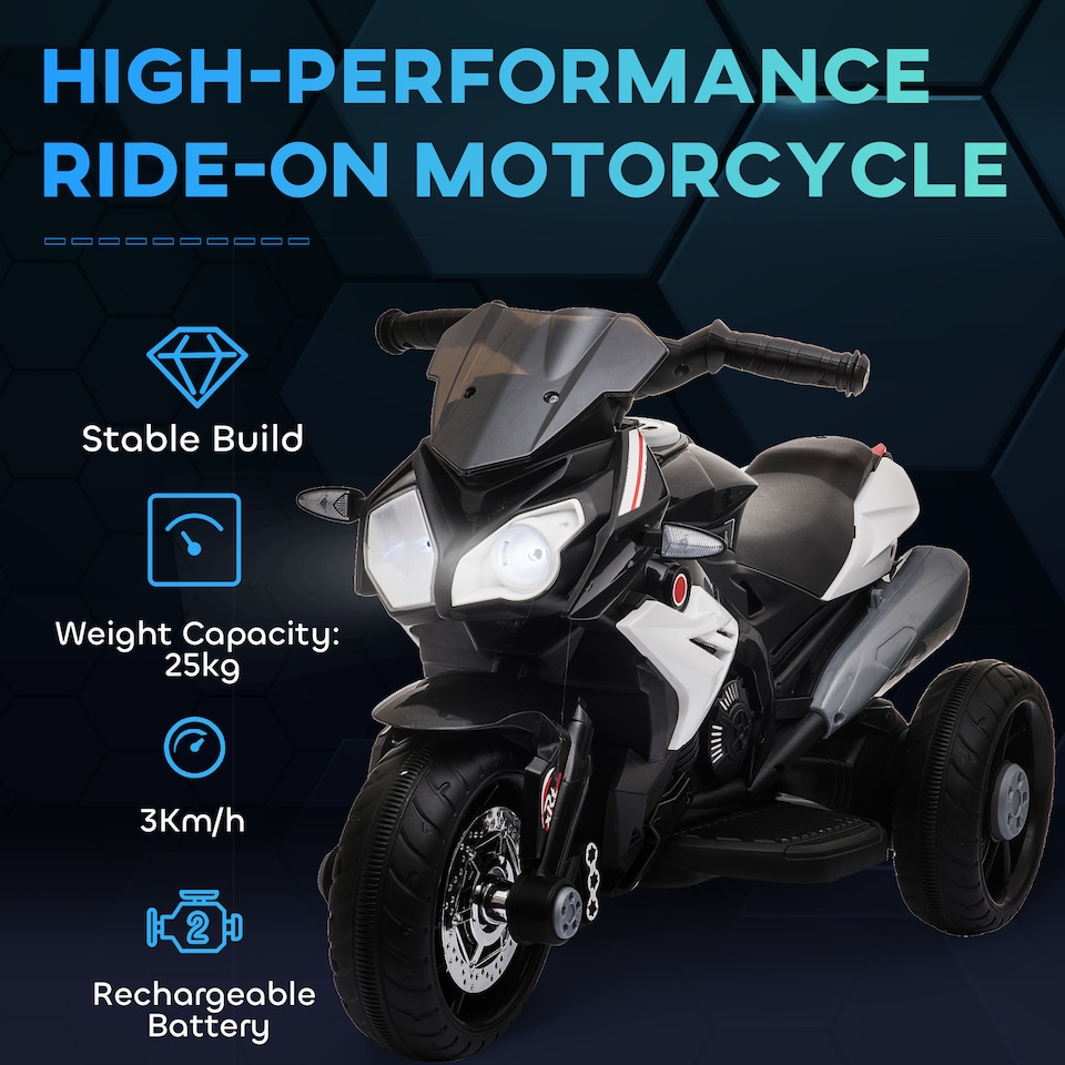 image 1 of HOMCOM Kids Electric Motorcycle with 3 Wheels, Headlight, Music, Horn, Black