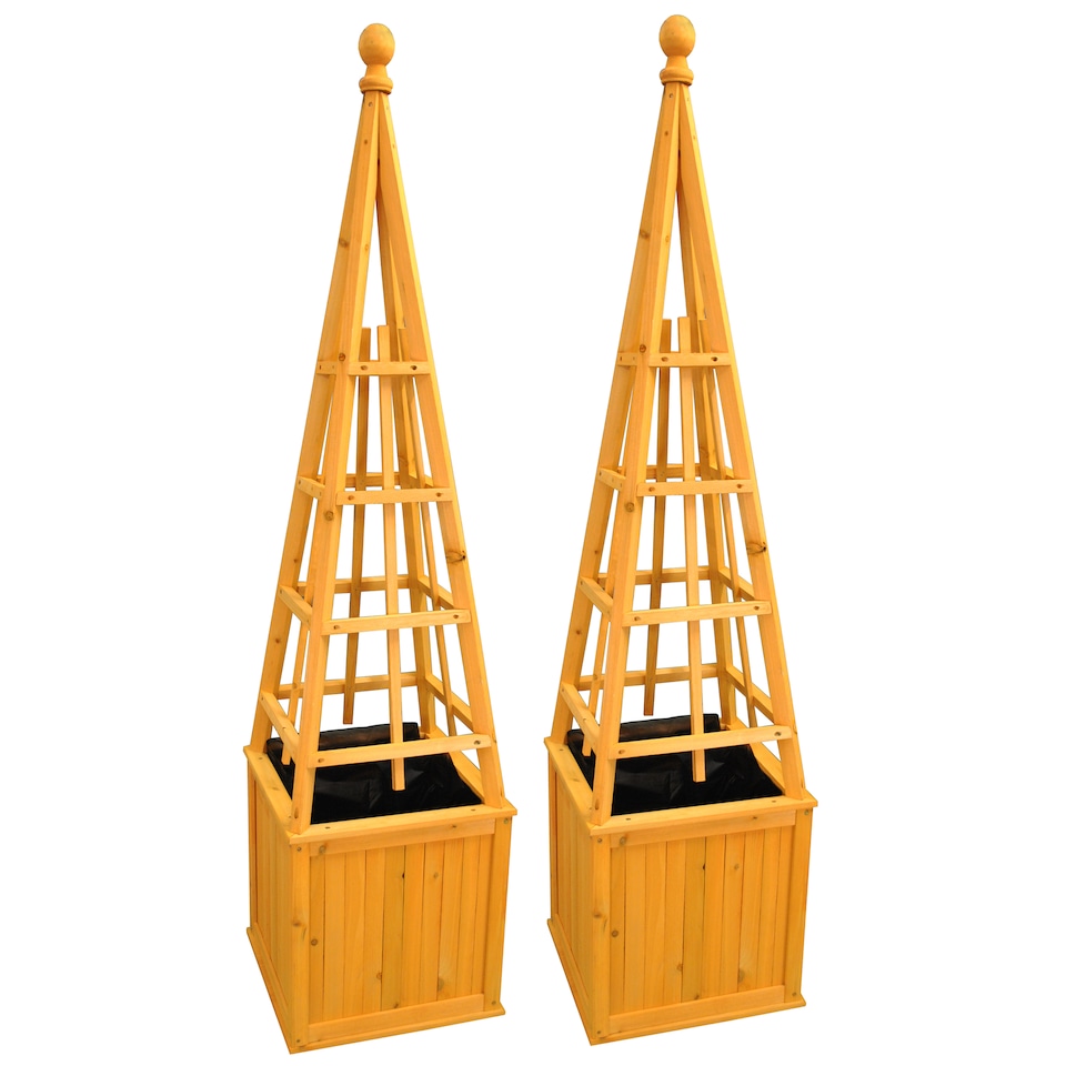 image 1 of Square Wooden Garden Obelisk Planter - Pack of 2