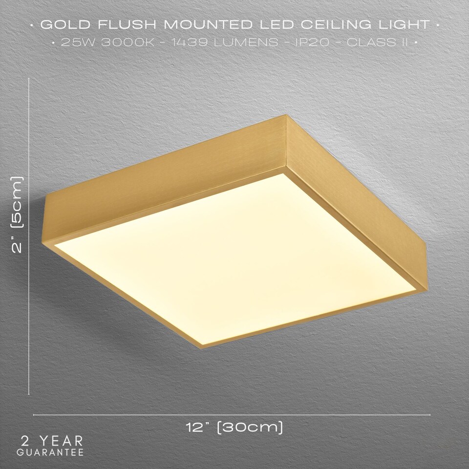 image 1 of Modern 25w LED Flush Square Ceiling Light in Brushed Gold with Opal Diffuser | Gold | Gold | 1