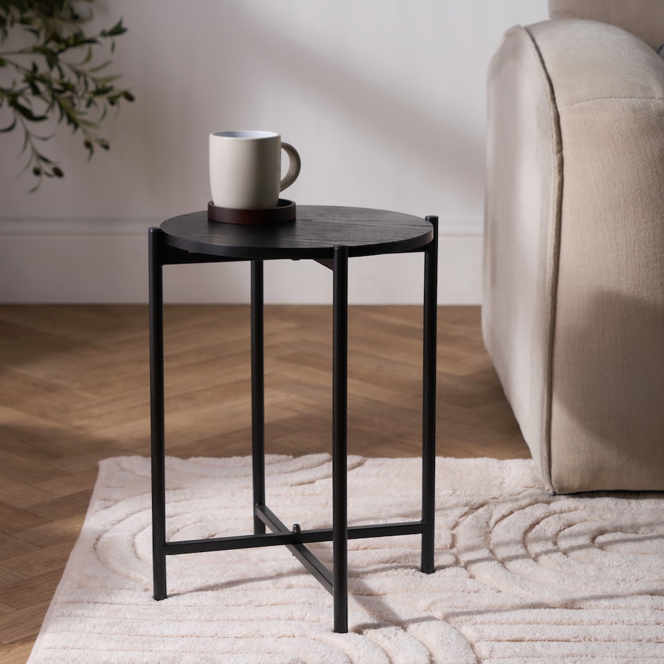 image 1 of OHS Round Side Table Coffee End Tables Nightstand with Metal Frame | Black