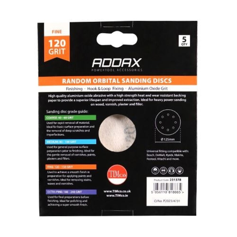 image 1 of Timco - Random Orbital Sanding Discs - 120 Grit - Red (Size 125mm - 5 Pieces)