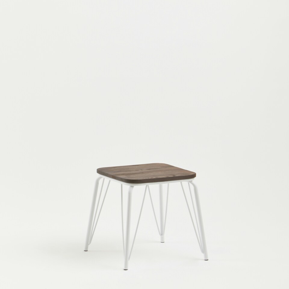 image 1 of Interiors by Premier White Metal and Elm Wood Stool, Small Square Stool, Accent Wooden Stool for Home, Office