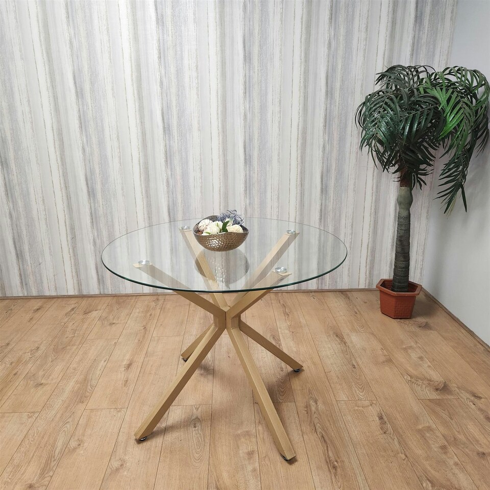 image 1 of Dining Table Clear Glass Kitchen Place for 4 Seats, Dining Table Only (Clear H 75 x L 100 x W 100 cm) Clear