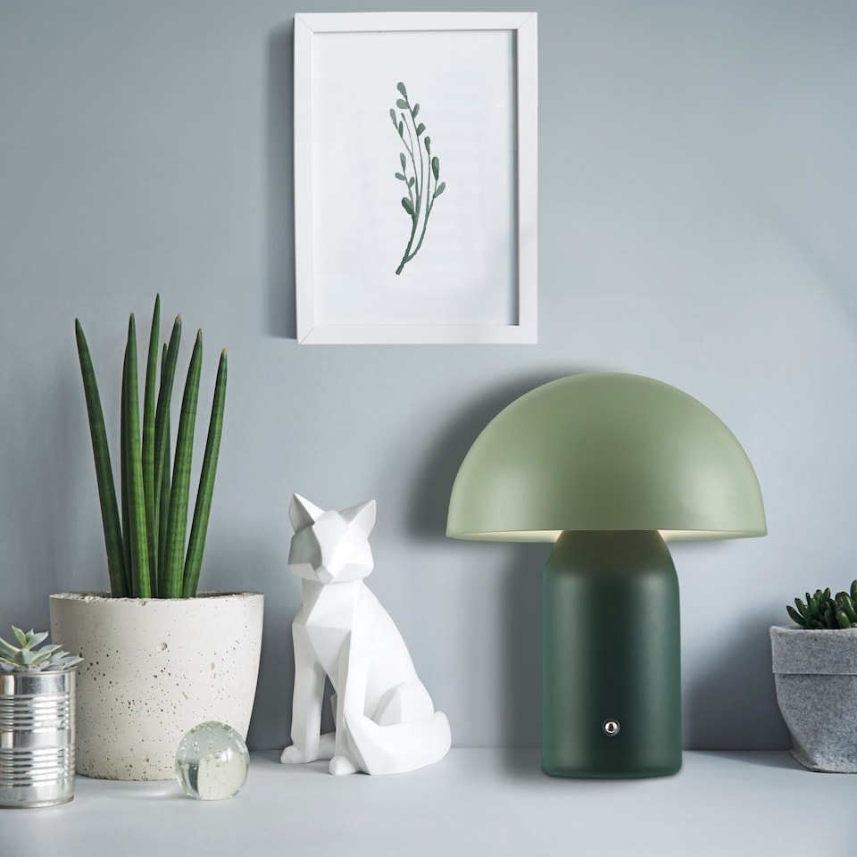 image 1 of Modern Rechargeable Mushroom Table Lamp in Forest and Olive Green - Touch Dimmer | Green | Forest Green | 1
