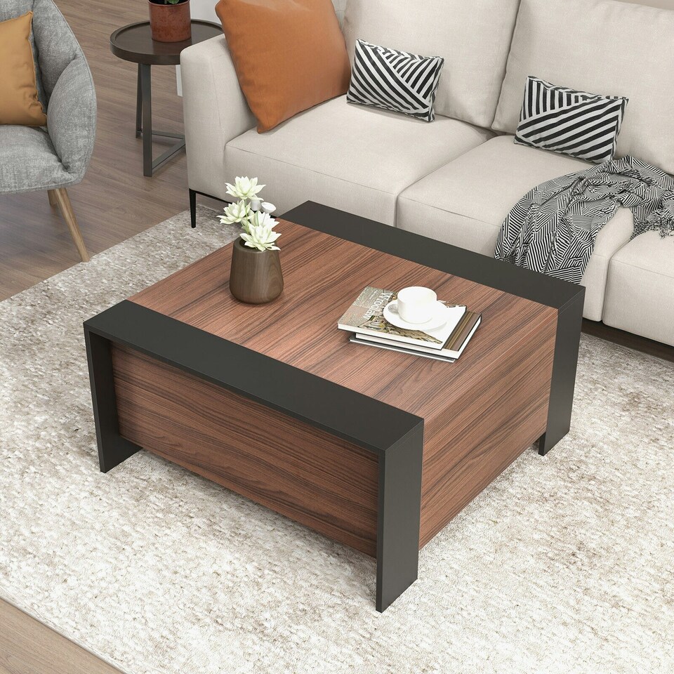 image 1 of COSTWAY Coffee Table w/Sliding Top Extendable Cocktail TeaTable Brown