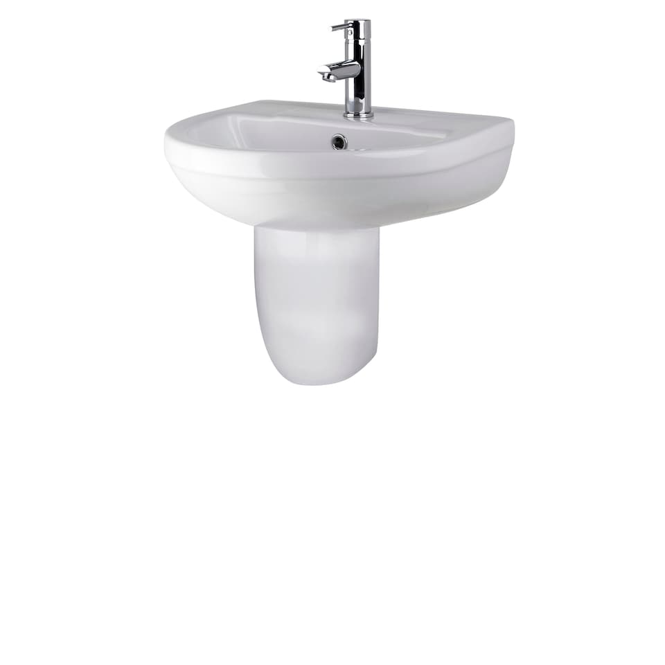 image 1 of Round 1 Tap Hole Basin Semi Pedestal 500mm | White | White | 416 x 500 x 466mm