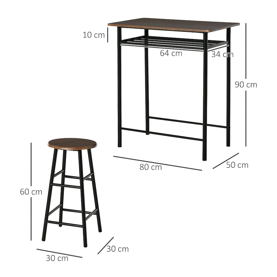 image 1 of HOMCOM 3-Piece Dining Set with 2 Matching Chairs and 1 Table, Black