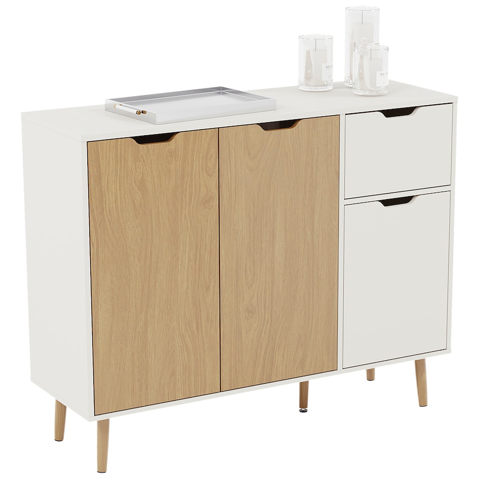 image 1 of Vida Designs 3 Door 1 Drawer Sideboard Buffet Cabinet Storage, White & Oak | White | White & Oak | 1