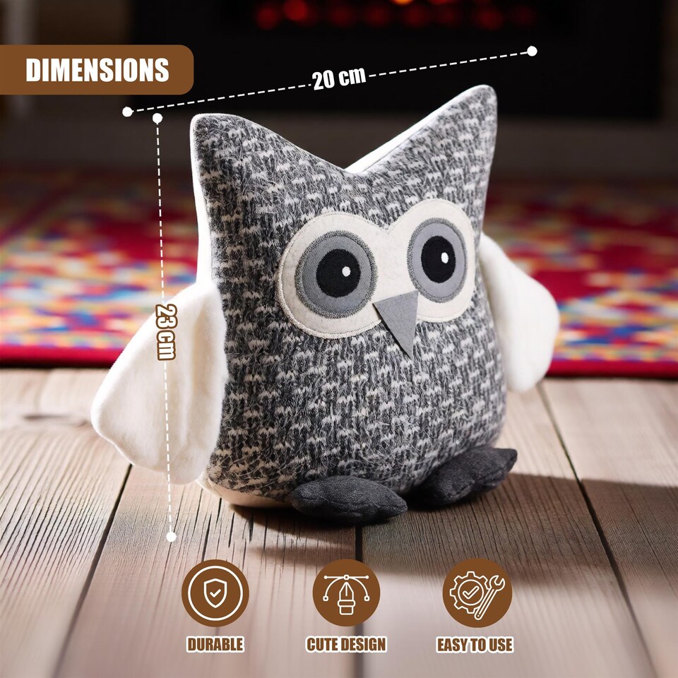 image 1 of GEEZY Novelty Owl Door Stop with Fluffy Wings, Soft Grey Decorative Stopper