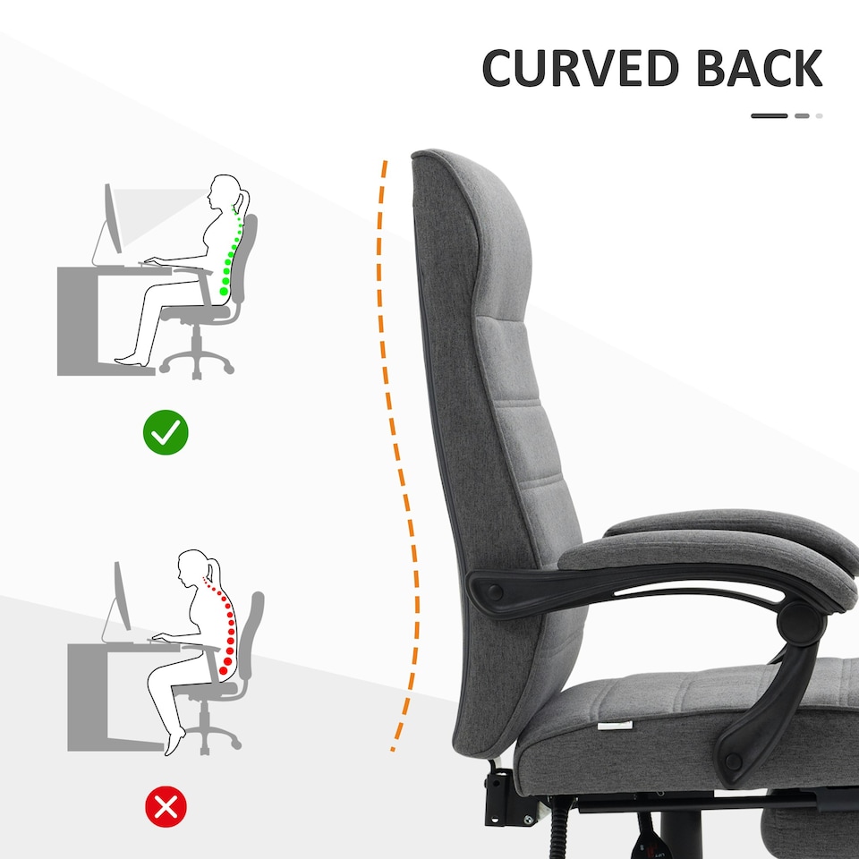 image 1 of Vinsetto High-Back Home Office Chair with Adjustable Height and Footrest, Grey