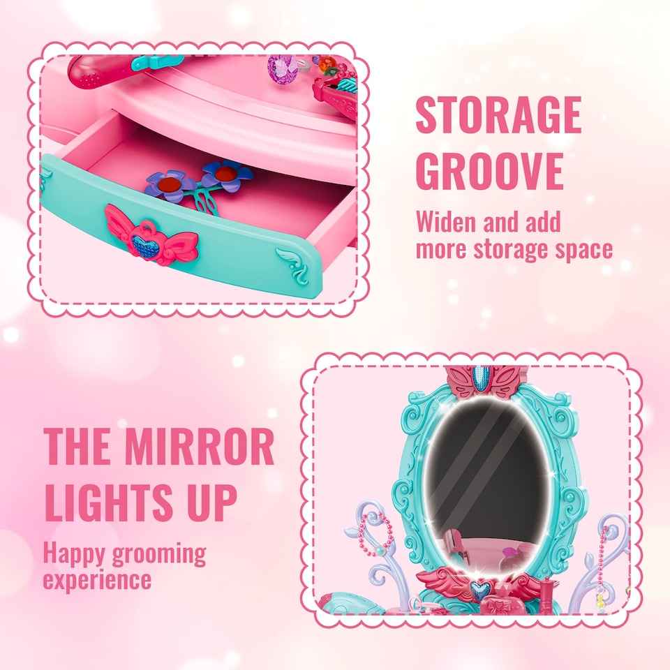 image 1 of Role Play Girls Dressing Vanity Table Set Makeup Set with Light and Sound
