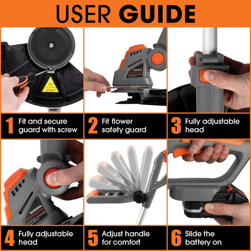 image 1 of Terratek 20V 2 in 1 Electric Cordless Grass Strimmer Garden Grass Cutter Trimmer 2 Batteries & 32 Blades & Spool Included
