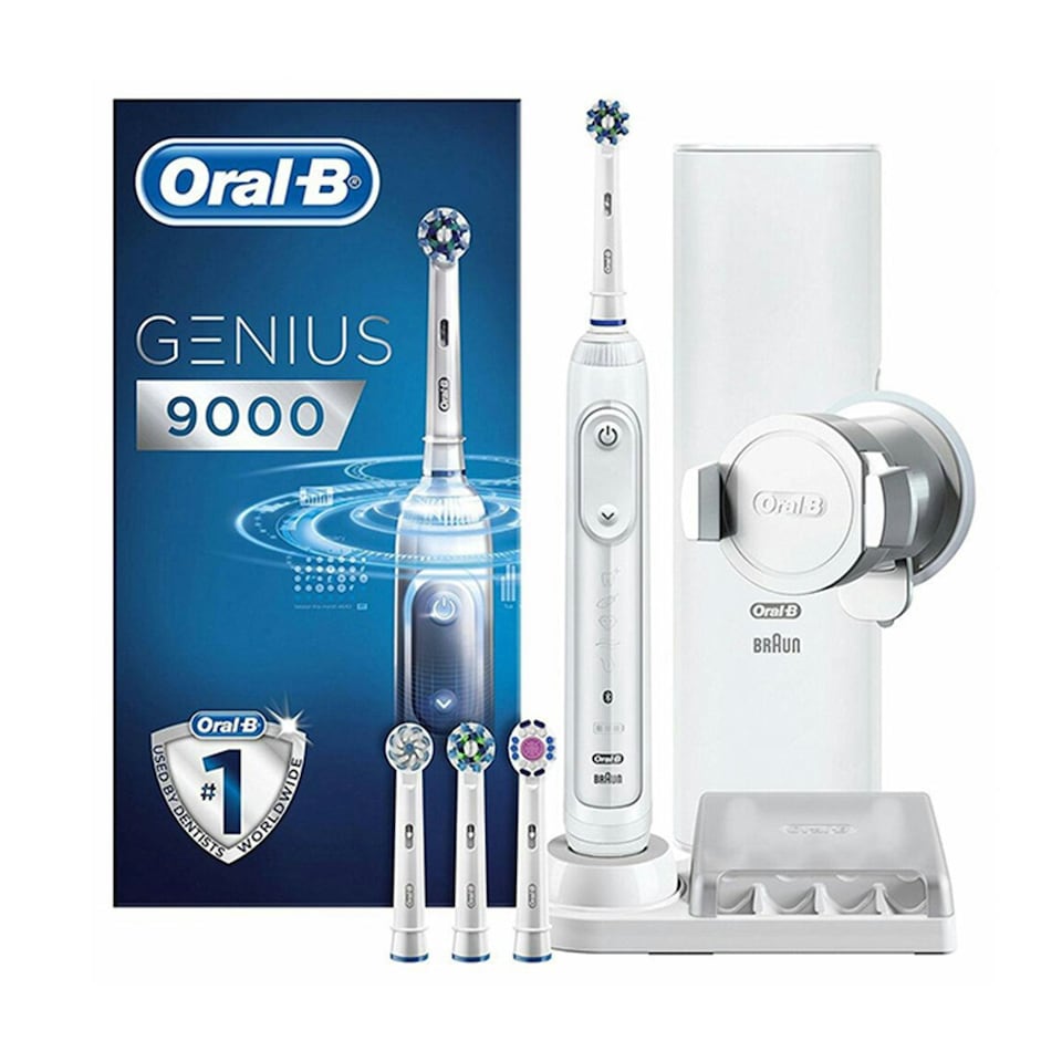 image 1 of Oral-B Genius 9000 CrossAction Electric 6 Modes Toothbrush with 4 Heads - White