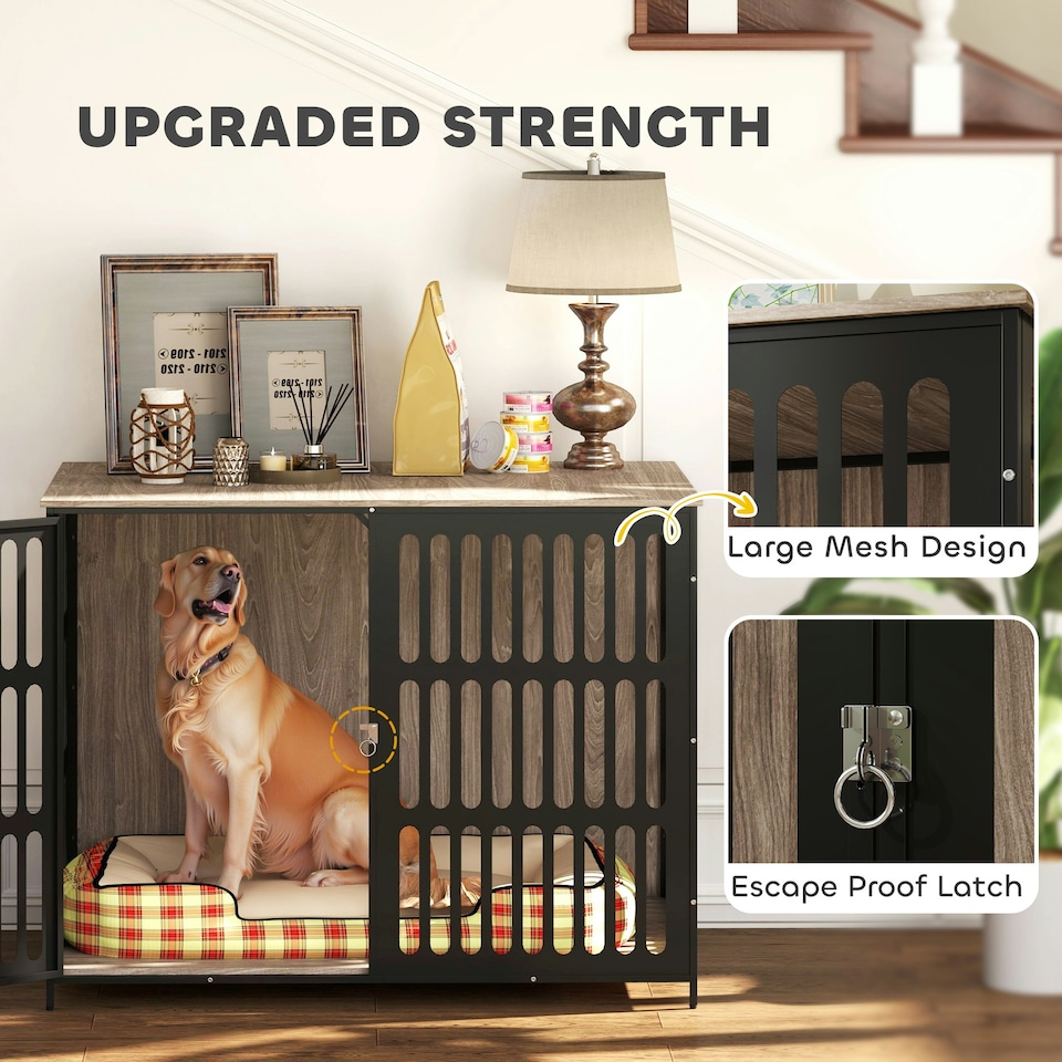 image 1 of PawHut Dog Crate Furniture with Anti-Chew Resistant Mesh for XL Dogs