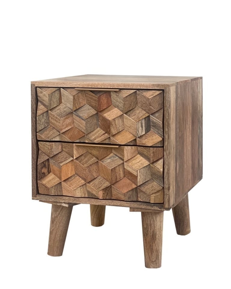 image 1 of Geometric 2 Drawer Bedside - Mango Wood - L40 x W40 x H50 cm - Mango Light Finish