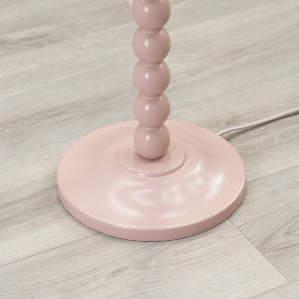 image 1 of ValueLights Bobbles Rose Pink Floor Lamp Blue Trim Scallop Shade & Bulb | Pink