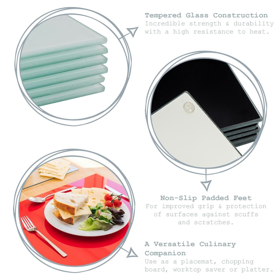 image 1 of Harbour Housewares Glass Kitchen Chopping Board - 30 x 20cm - Grey - Cutting Board Worktop Saver Worksurface Protector Glass Chopping Board Grey