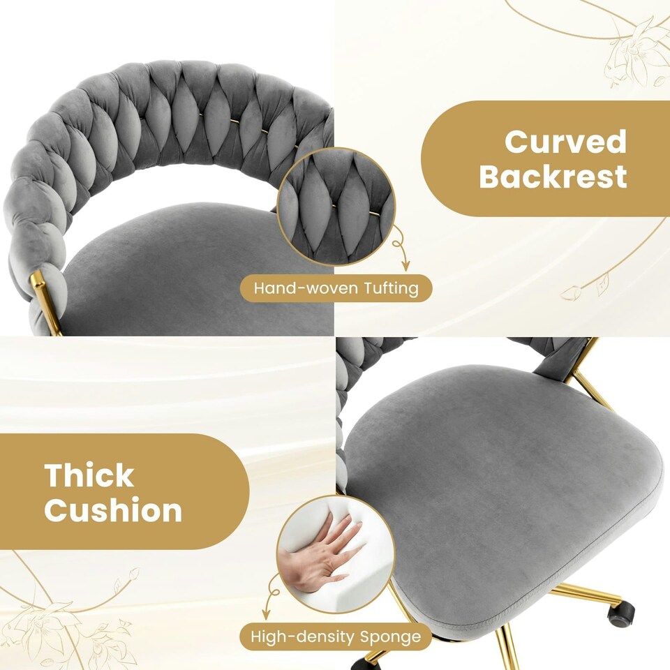 image 1 of COSTWAY 2Pcs Swivel Home Office Desk Chair Adjustable | Grey