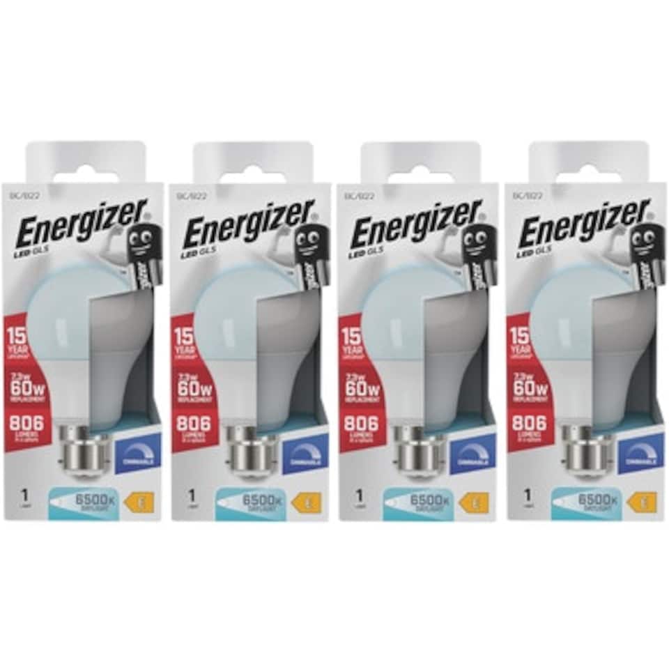 image 1 of Energizer LED GLS B22 806lm 7.3W 6500K (Daylight) Dimmable Light Bulb - Pack of 4
