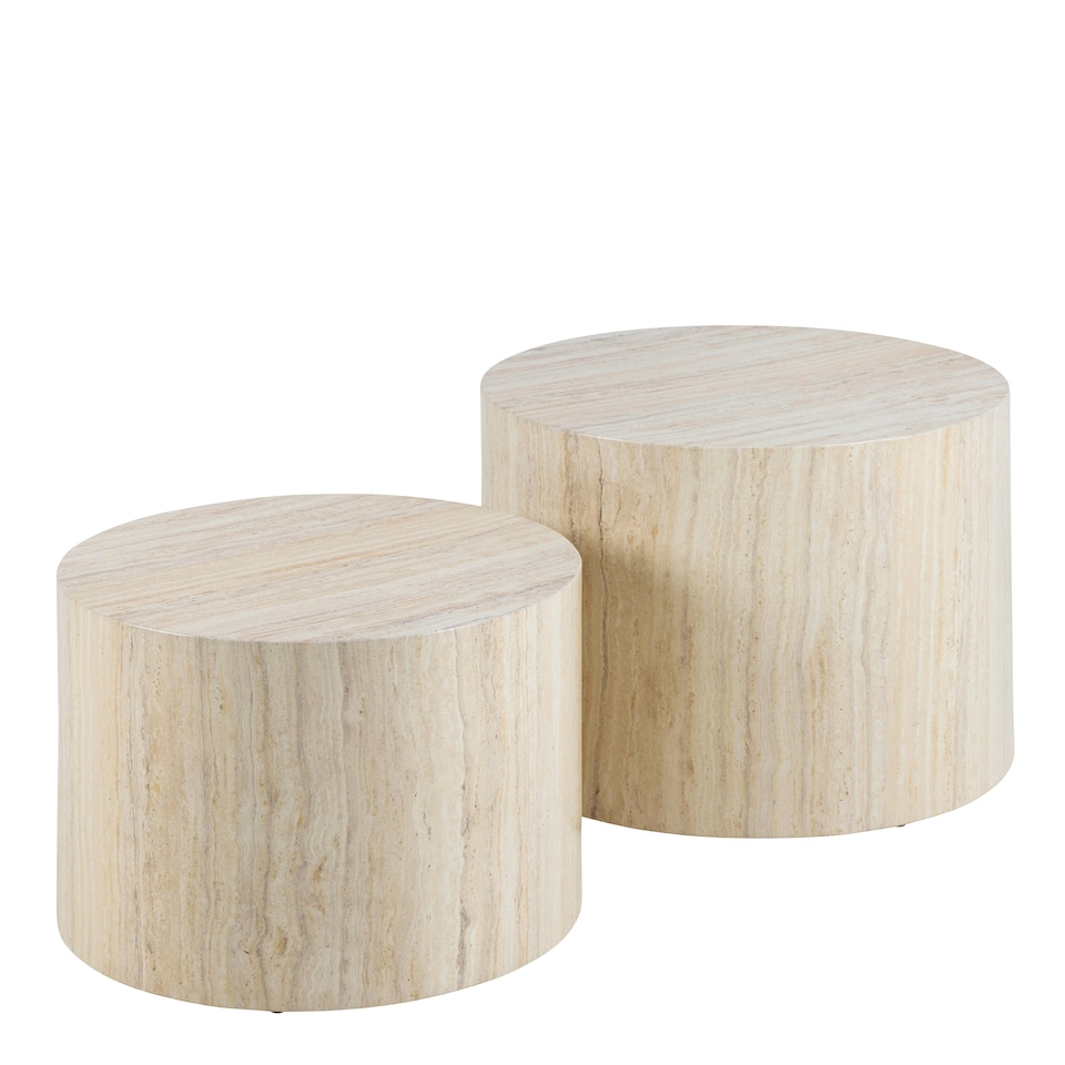 image 1 of Dice Round Coffee Table Set in Light Travertine Effect