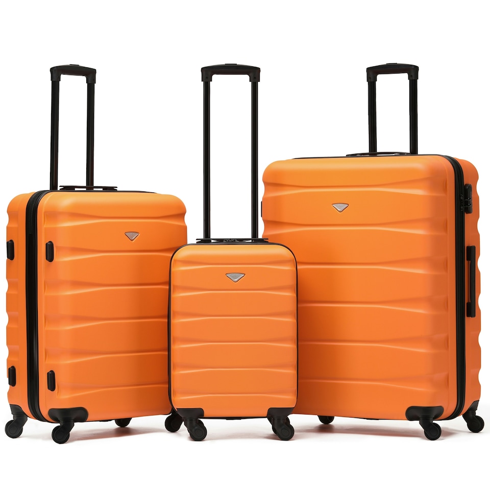 image 1 of Flight Knight Set of 3 Lightweight 4 Wheel ABS Hard Case Suitcases Cabin & Hold Luggage, 100+ Airlines Approved - easyJet, British Airways, Ryanair, Jet2 Orange | Orange / Black