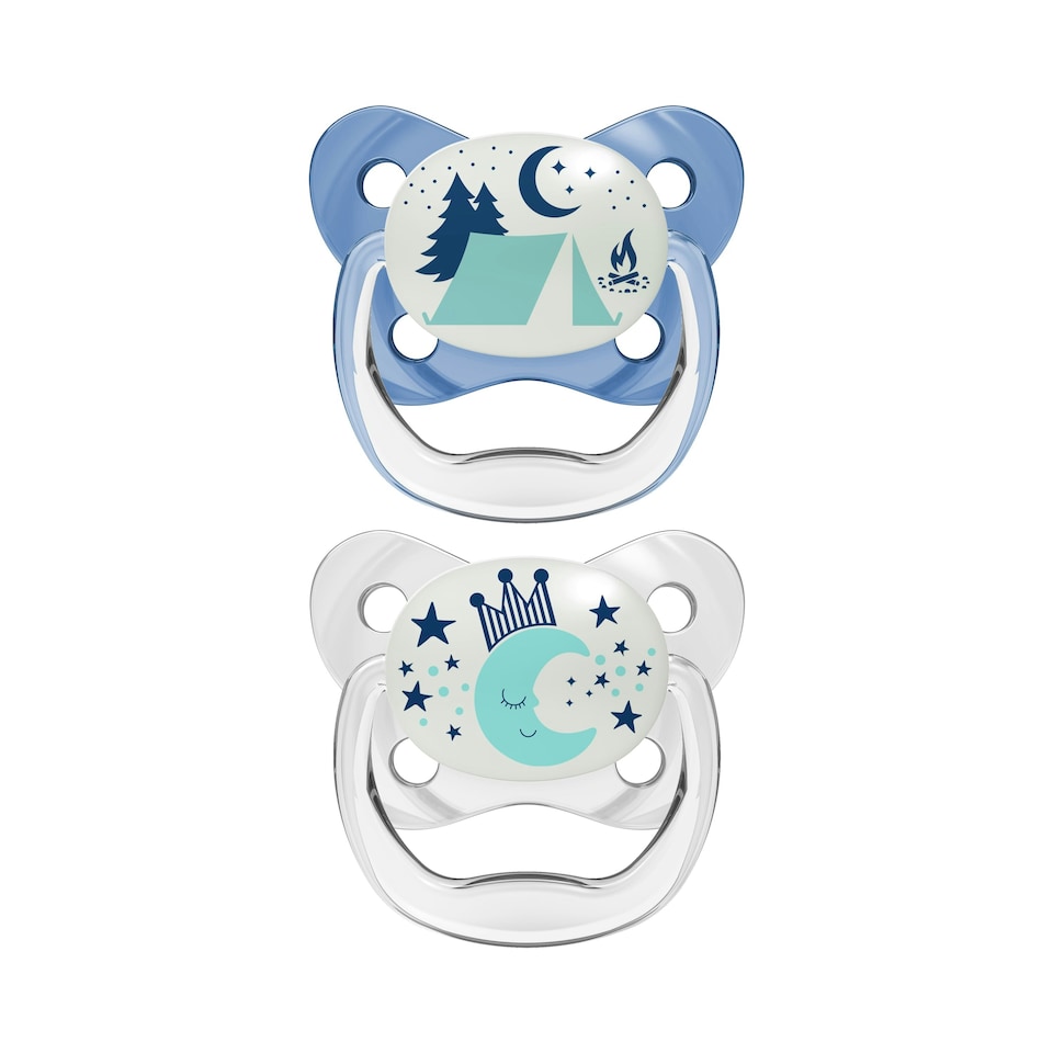 image 1 of Dr. Brown’s PreVent Glow in the Dark Butterfly Soother Stage 2 Twin Pack Blue