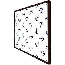 Navy anchors on white (Picture Frame) Brown | S