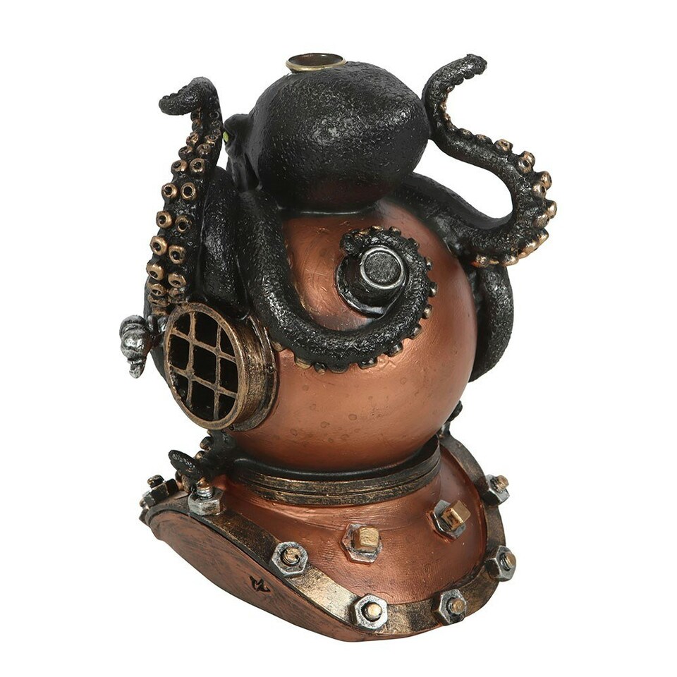 image 1 of Something Different Kraken & Diver Helmet Backflow Incense Burner - Black/Golden Brown/Chrome - One Size