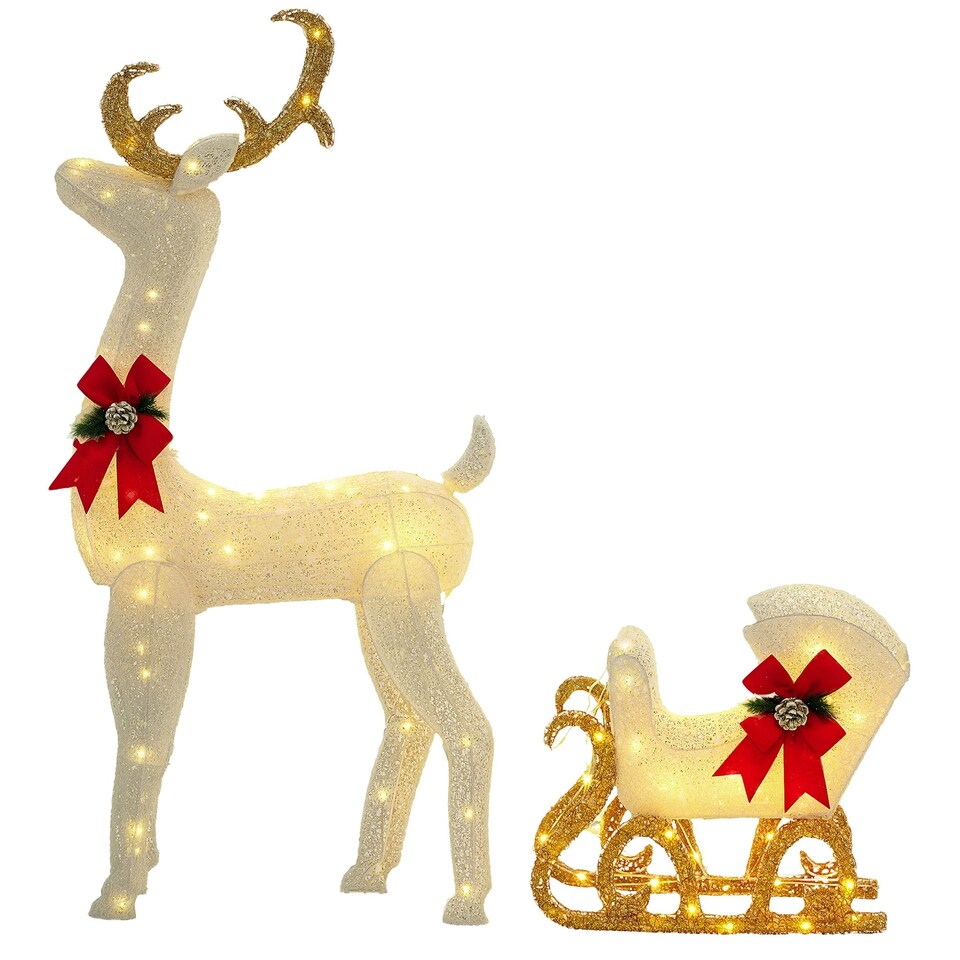 image 1 of Outsunny Light Up Reindeer & Sleigh Christmas Decoration w/ 170 LED Lights