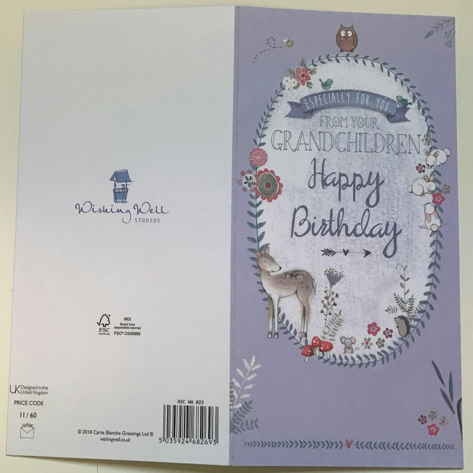 image 1 of From Your Grandchildren Traditional Happy Birthday Slim Card Wishing Well