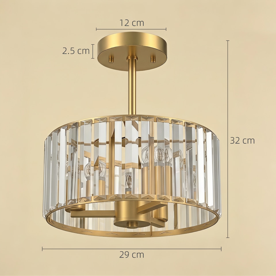 image 1 of HOMCOM Semi Flush Mount Modern Crystal Chandelier Ceiling Light