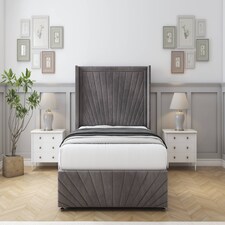 Sloomy Rutherford Slate Naples Divan Bed With Mattress 2 Drawers Footend With 54" Wingback Headboard & 12" Matching Footboard 4'6 Double | Grey | Slate | Double | 1